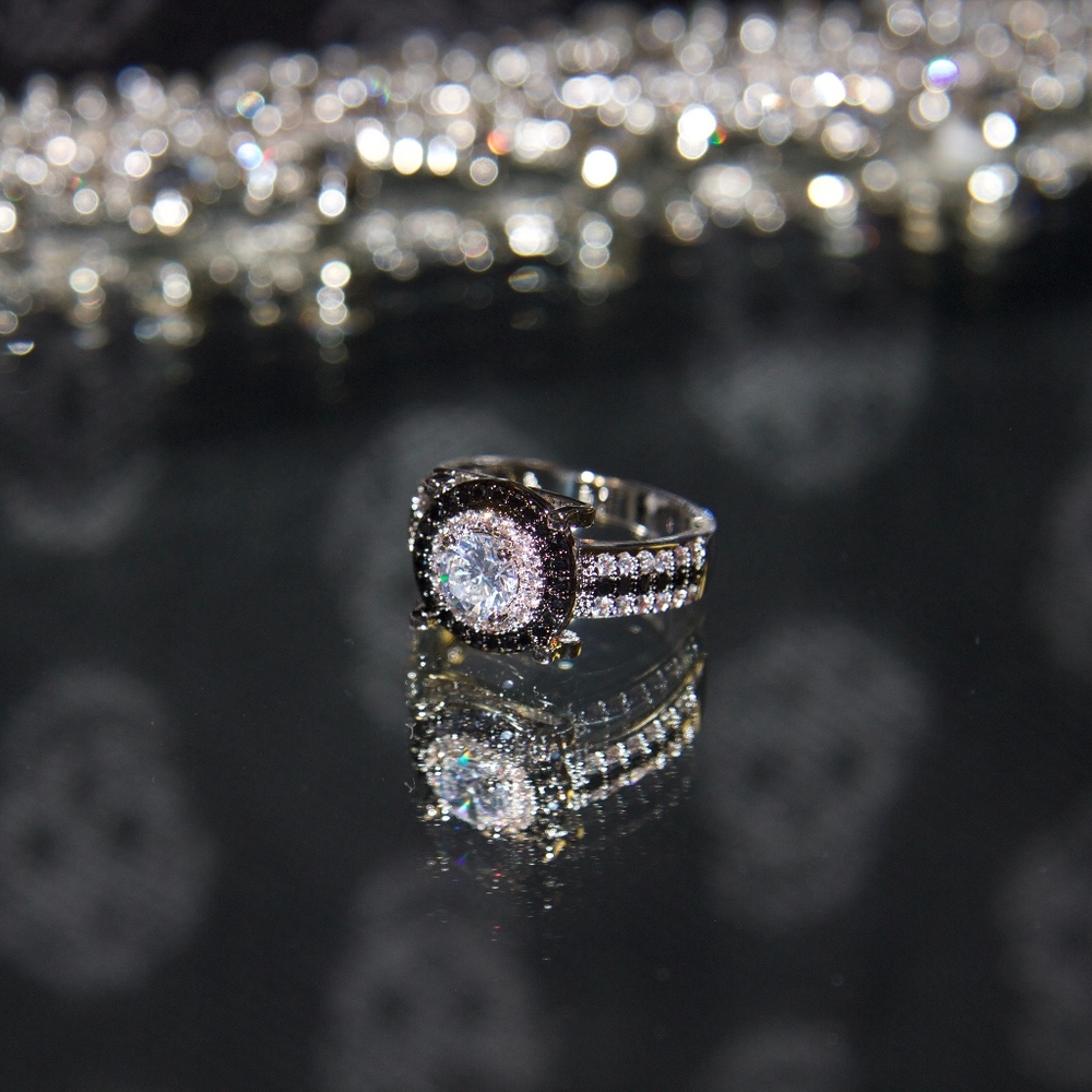 Two Tone Gold Dipped Halo Swarovski Ring - image 8